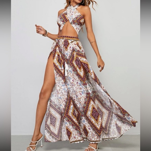 Boho crop to and maxi skirt set - Picture 2 of 5